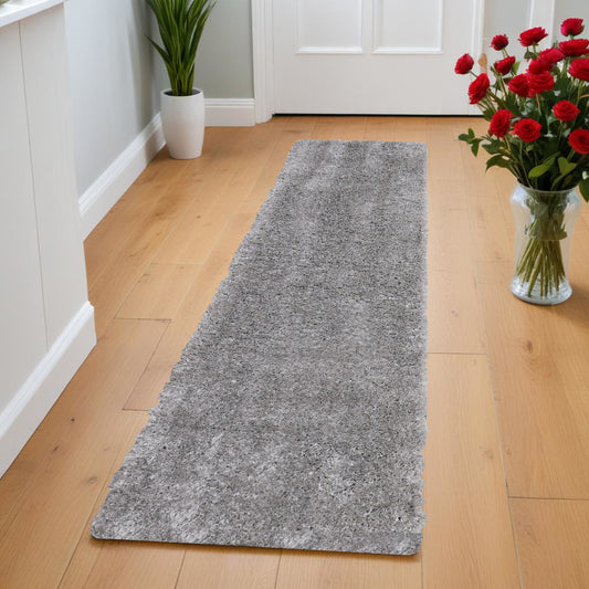 8' Gray Shag Power Loom Runner Rug