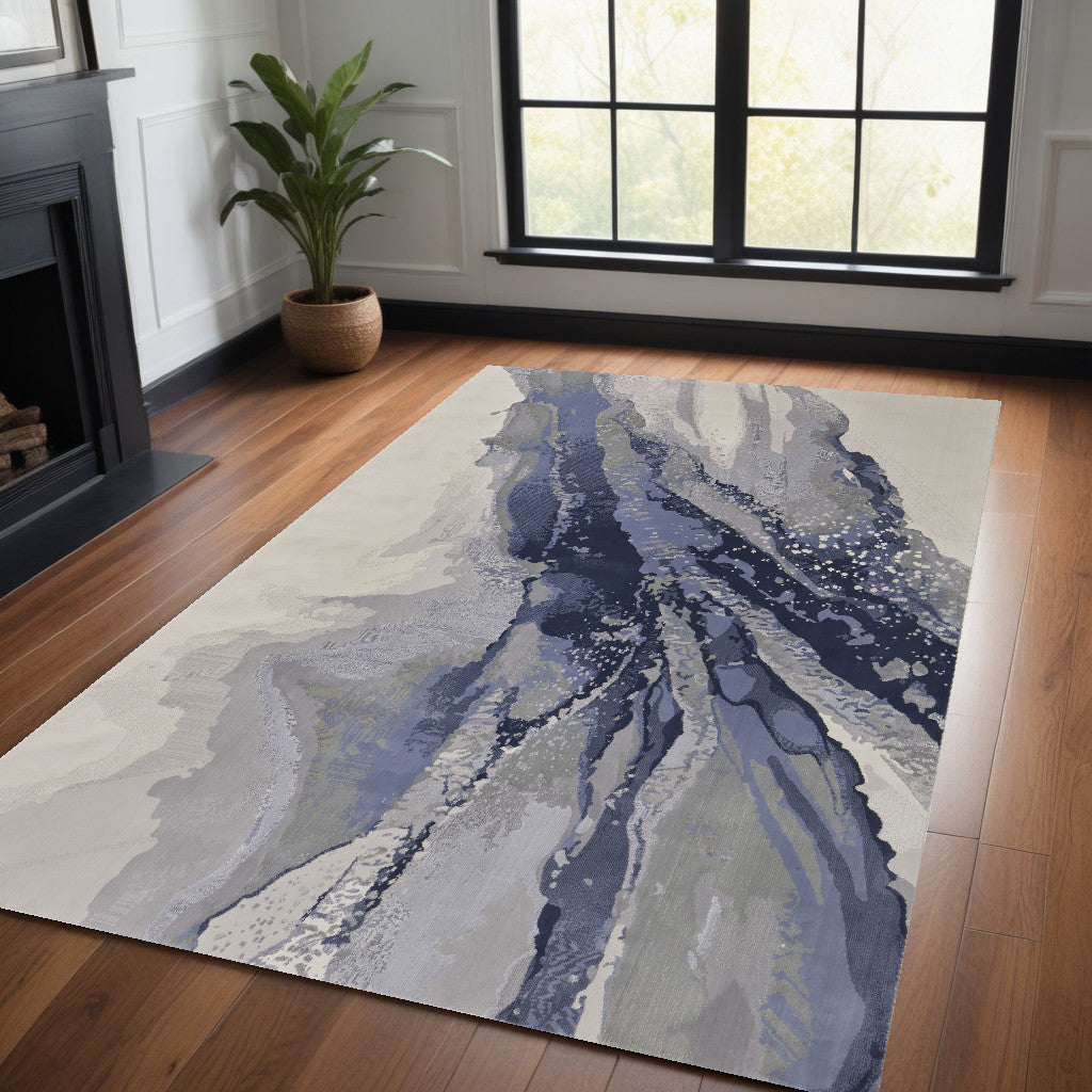 4' x 6' Gray and Ivory Abstract Power Loom Area Rug