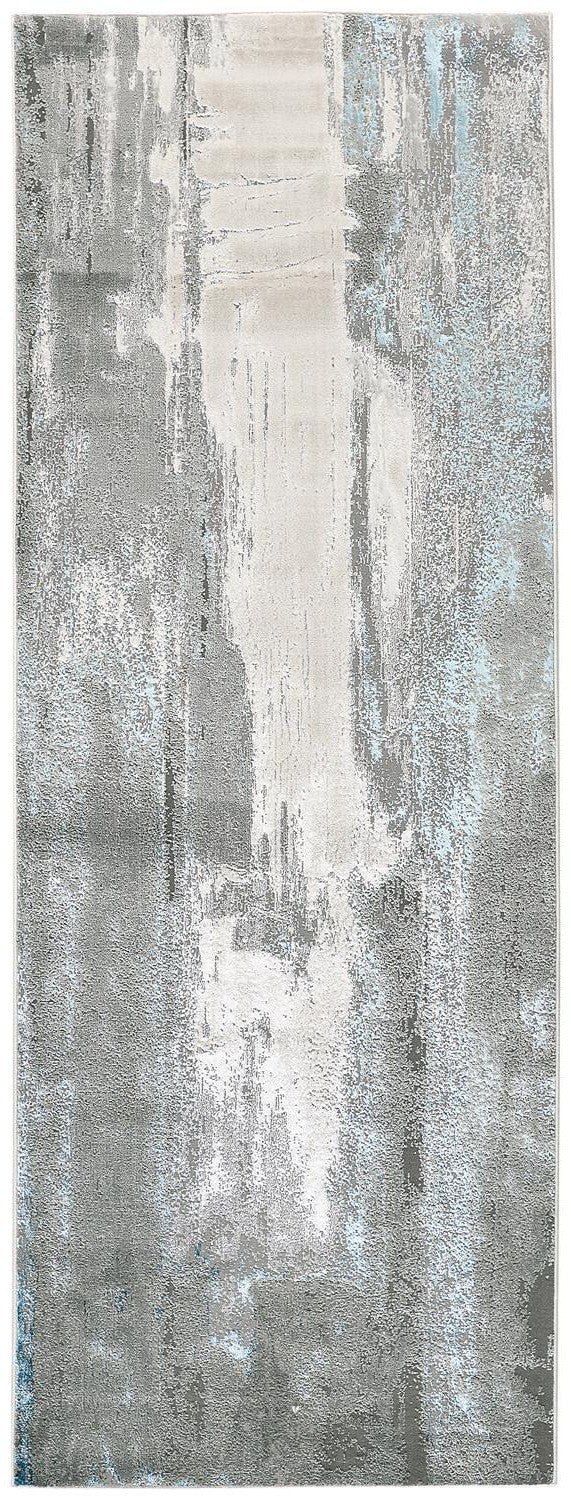 8' Blue and Gray Abstract Power Loom Runner Rug