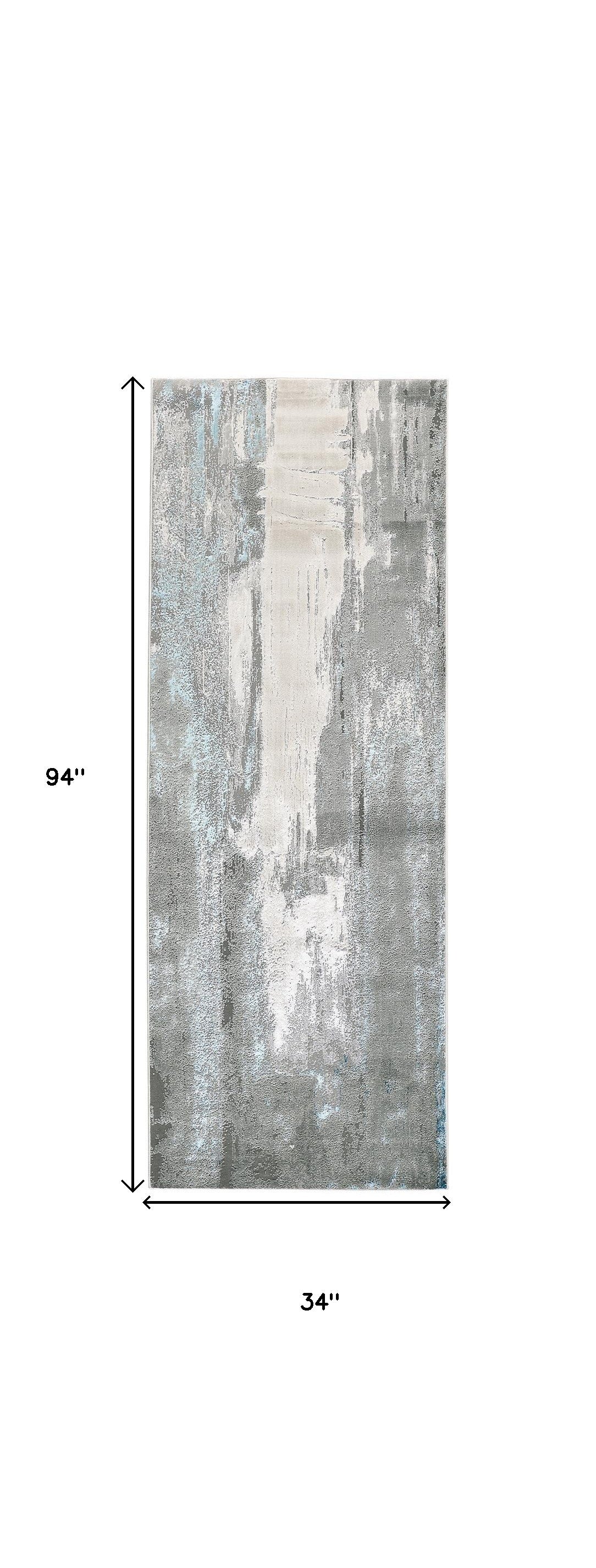 8' Blue and Gray Abstract Power Loom Runner Rug