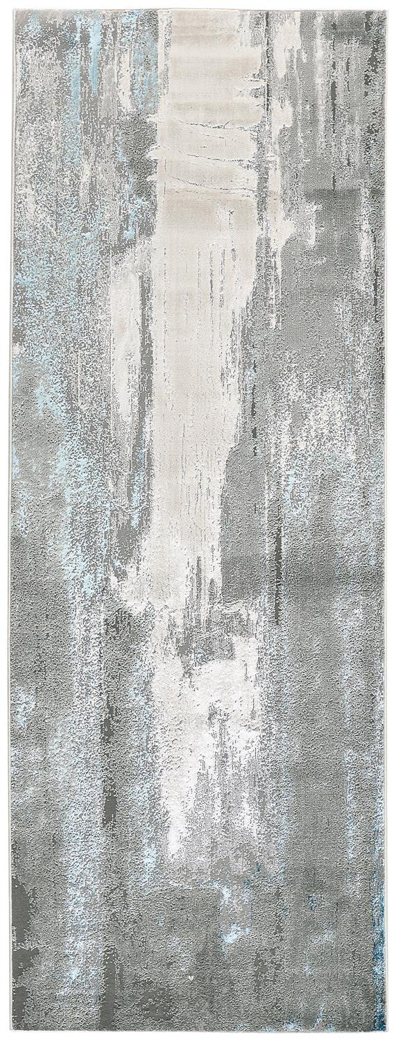 8' Blue and Gray Abstract Power Loom Runner Rug