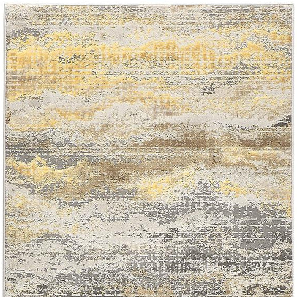 8' Gray and Ivory Abstract Power Loom Runner Rug