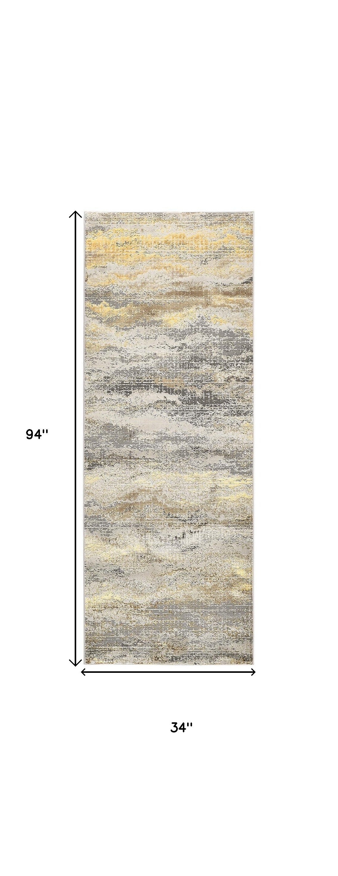 8' Gray and Ivory Abstract Power Loom Runner Rug