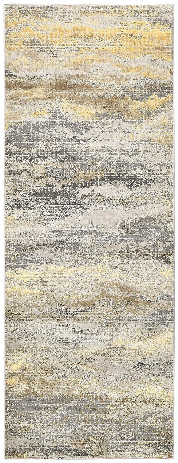 8' Gray and Ivory Abstract Power Loom Runner Rug