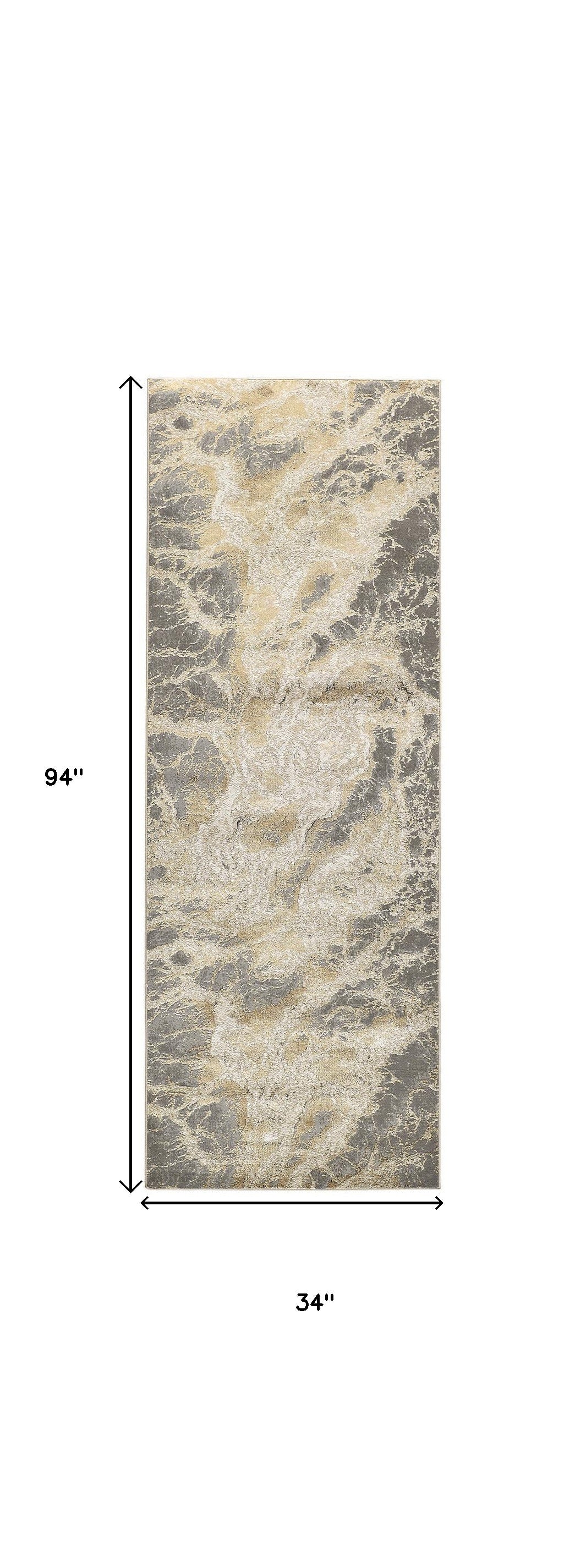 8' Gold and Ivory Marble Power Loom Runner Rug