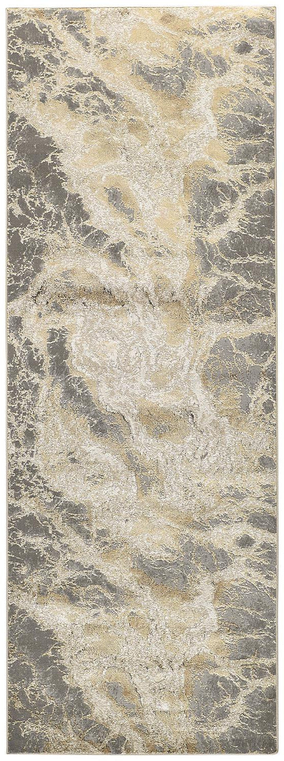 8' Gold and Ivory Marble Power Loom Runner Rug