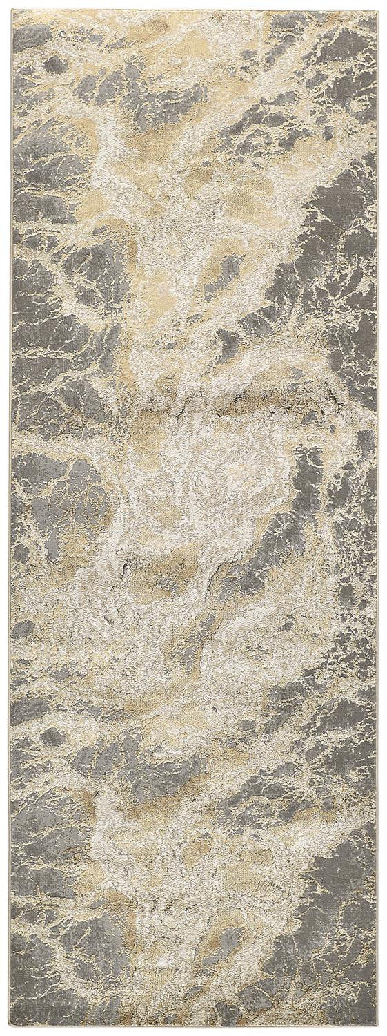 8' Gold and Ivory Marble Power Loom Runner Rug