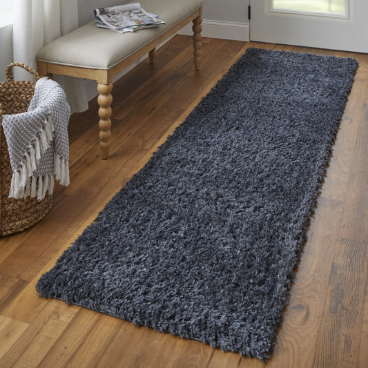 8' Black Shag Power Loom Runner Rug