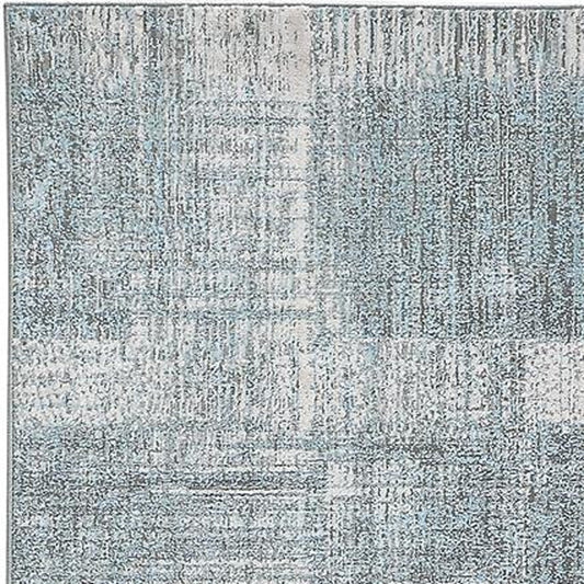 8' Blue and Gray Abstract Power Loom Runner Rug