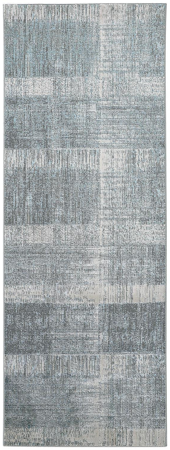 8' Blue and Gray Abstract Power Loom Runner Rug