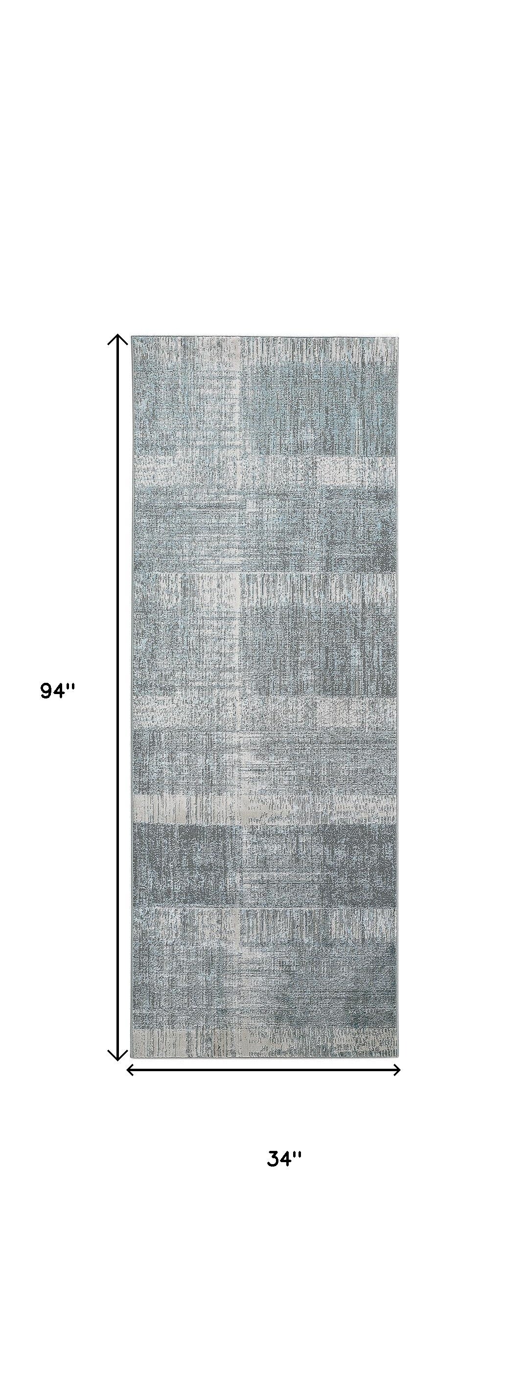 8' Blue and Gray Abstract Power Loom Runner Rug