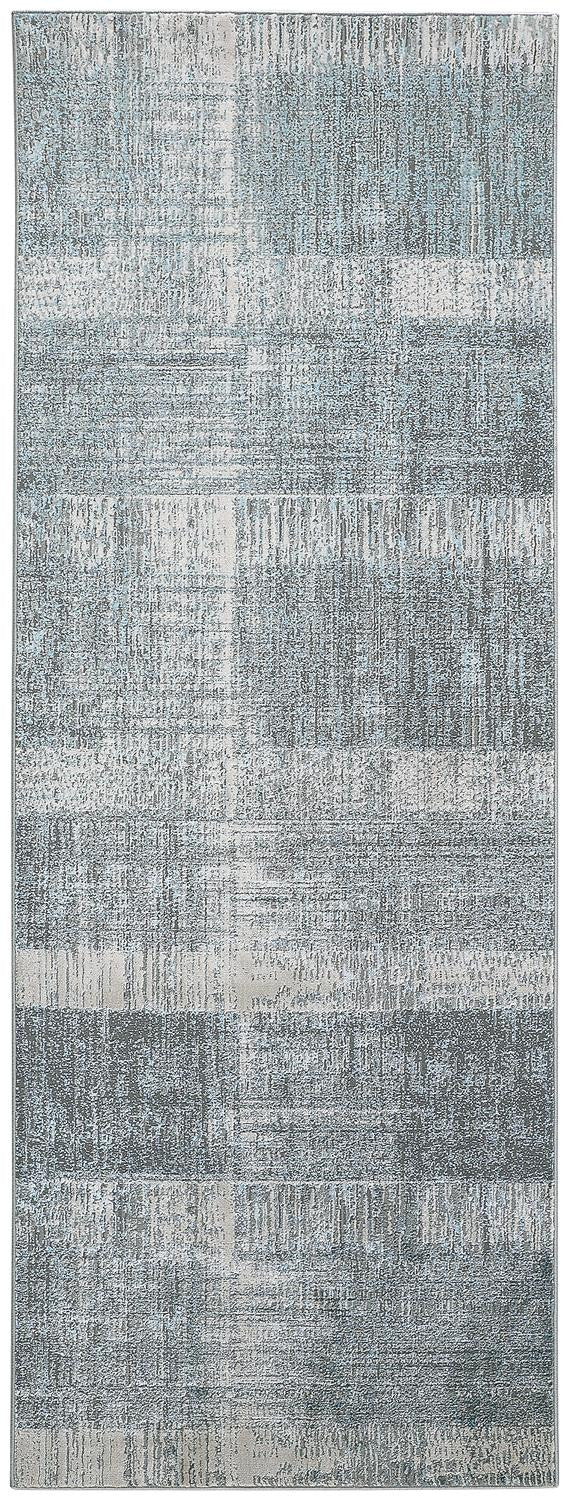 8' Blue and Gray Abstract Power Loom Runner Rug