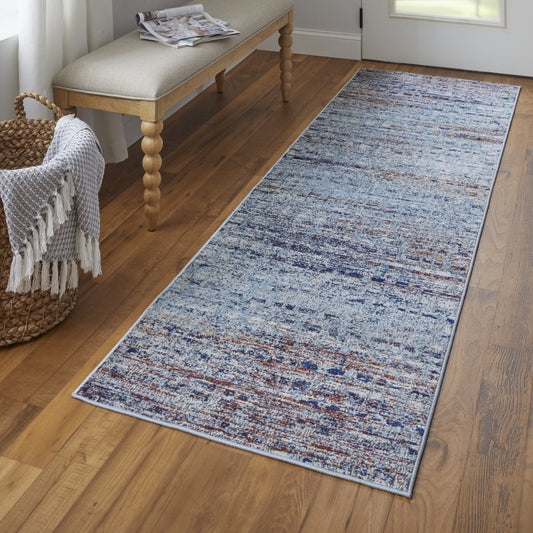 10' Ivory Blue and Orange Abstract Power Loom Runner Rug