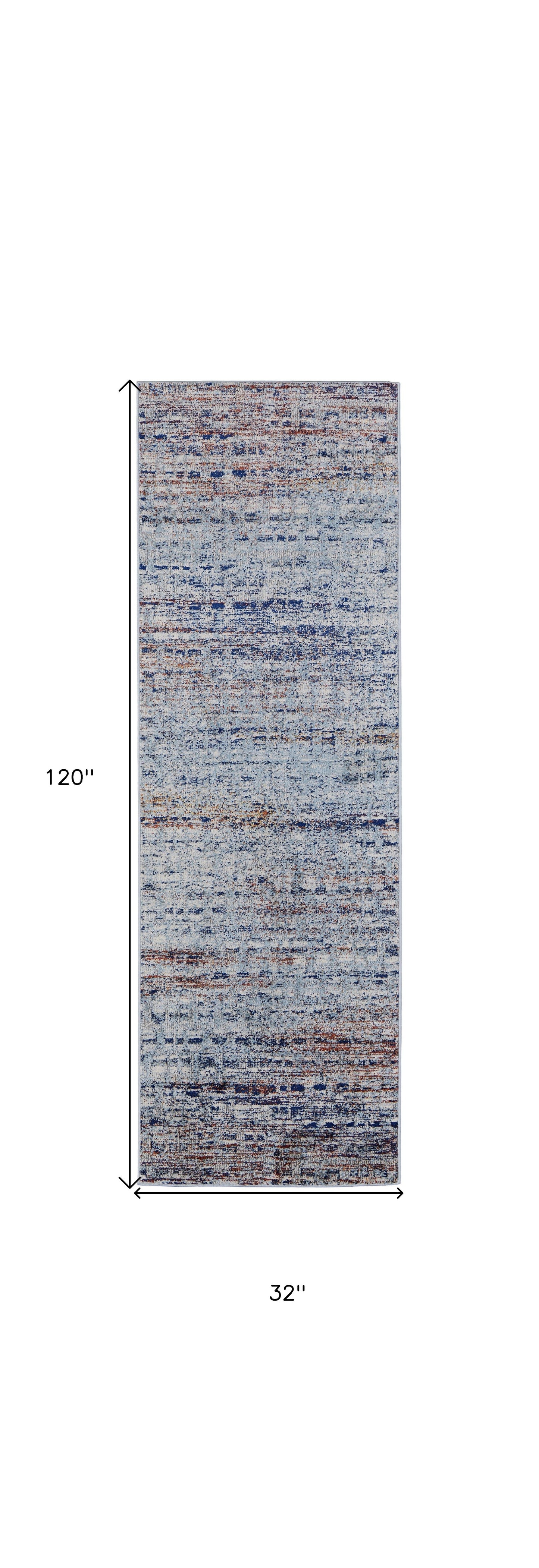 10' Ivory Blue and Orange Abstract Power Loom Runner Rug