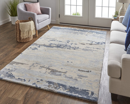 10' x 14' Blue and Gray Abstract Hand Tufted Area Rug