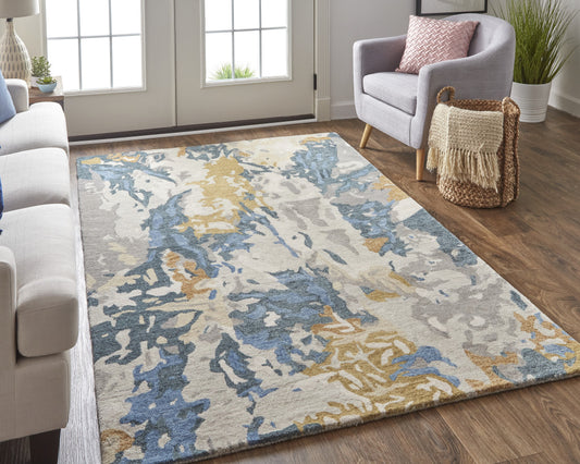 9' x 12' Blue and Gray Abstract Hand Tufted Area Rug