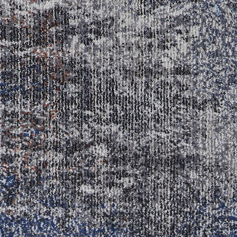 10' Blue and Ivory Abstract Power Loom Distressed Runner Rug