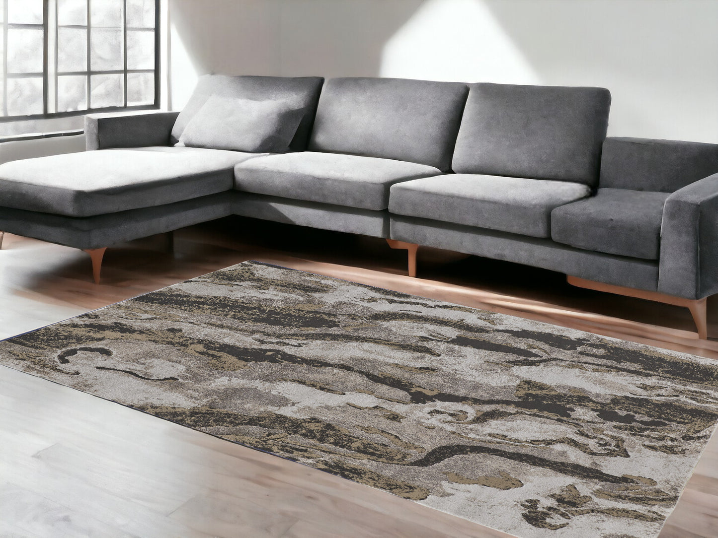 7' x 10' Brown and Ivory Abstract Power Loom Distressed Area Rug