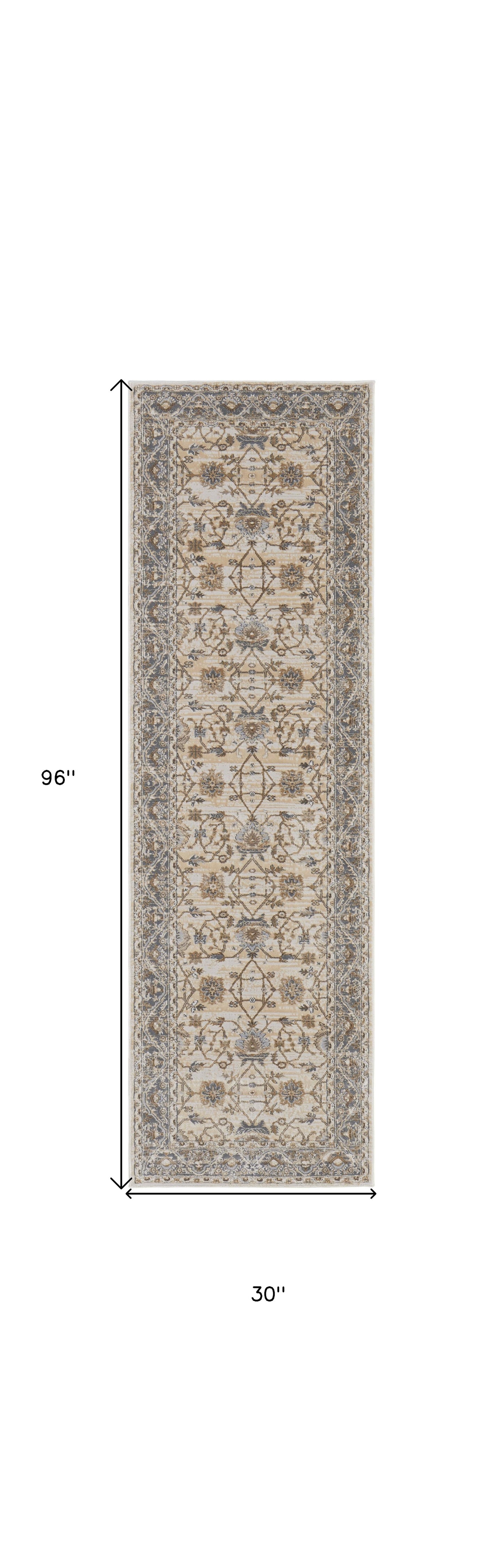 8' Brown and Ivory Oriental Power Loom Distressed Runner Rug