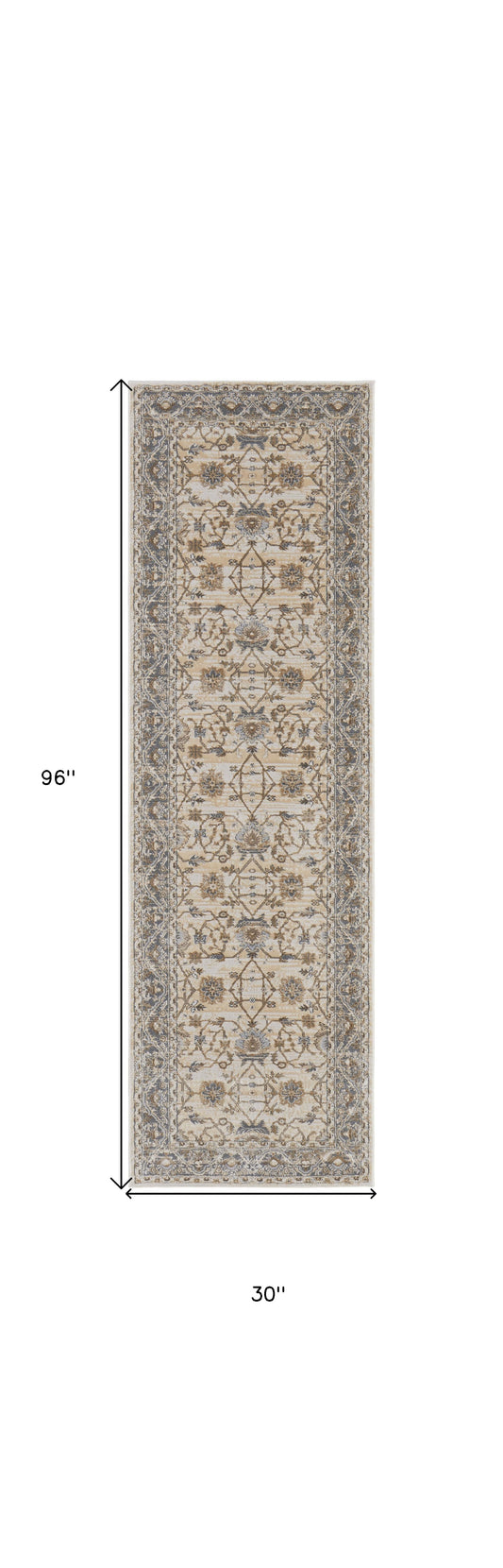 8' Brown and Ivory Oriental Power Loom Distressed Runner Rug