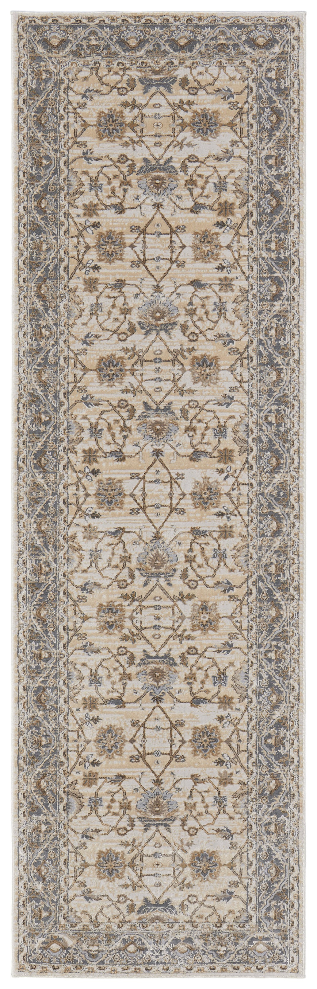 8' Brown and Ivory Oriental Power Loom Distressed Runner Rug