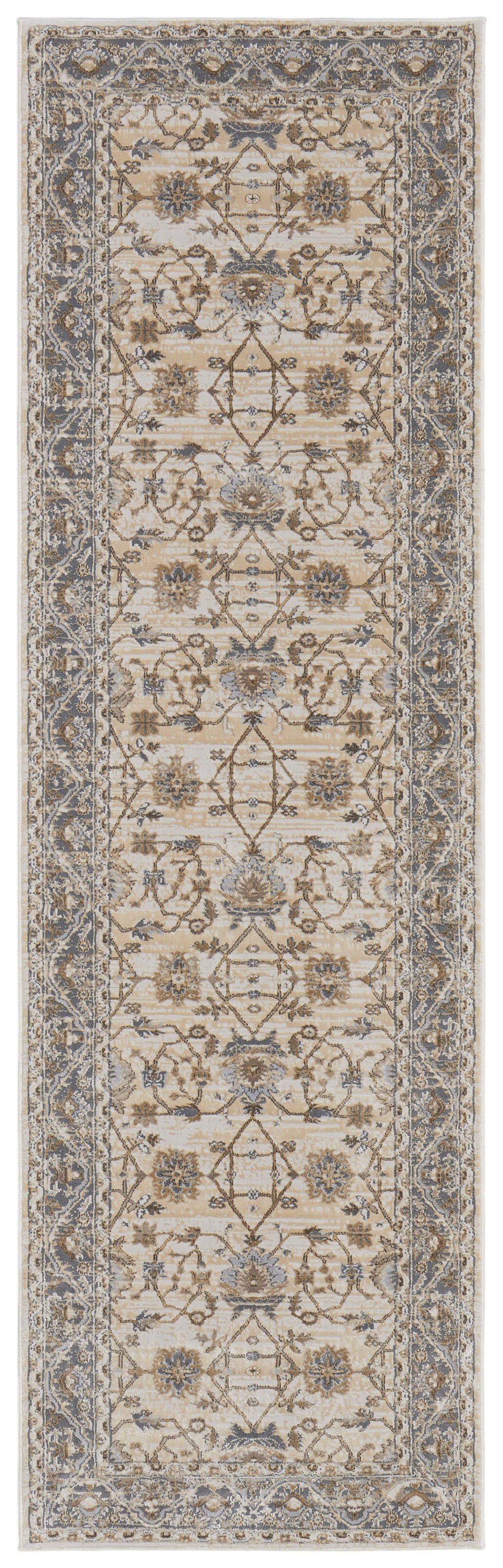 8' Brown and Ivory Oriental Power Loom Distressed Runner Rug