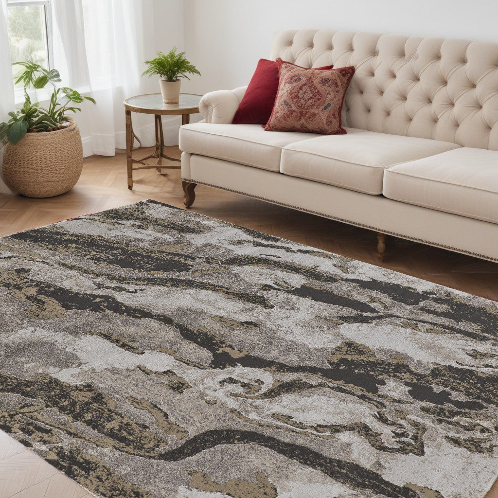 5' x 8' Brown and Ivory Abstract Power Loom Distressed Area Rug