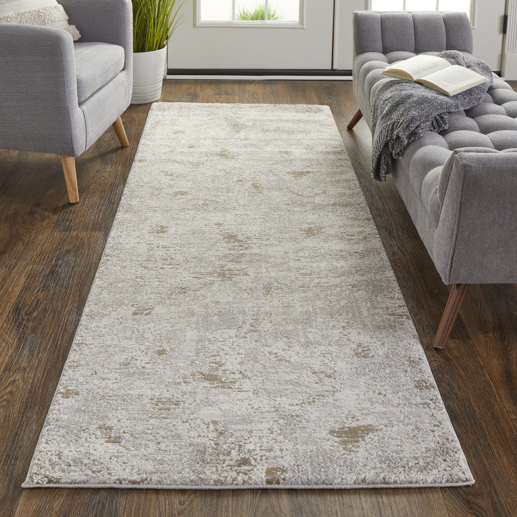 8' Gray and Ivory Abstract Power Loom Distressed Runner Rug