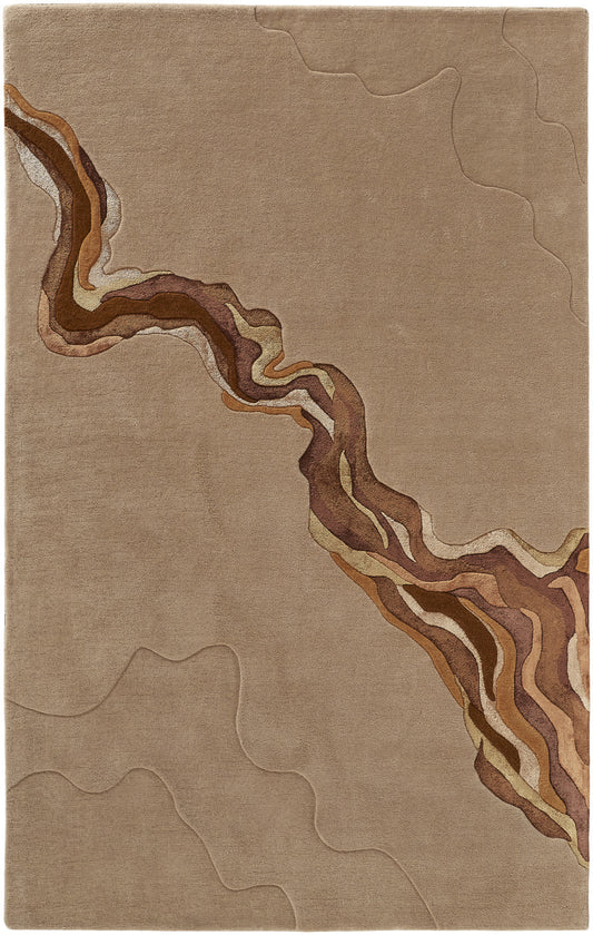 5' x 8' Beige and Brown Abstract Hand Tufted Area Rug