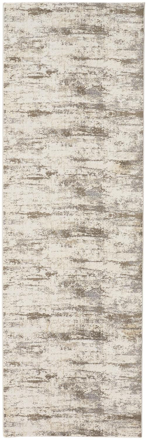 8' Brown and Ivory Abstract Distressed Runner Rug