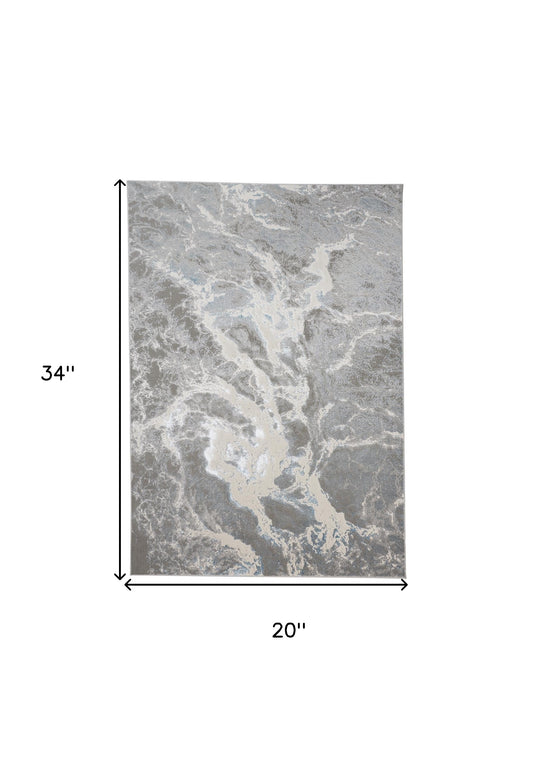 2' x 3' Gray and Ivory Abstract Power Loom Area Rug