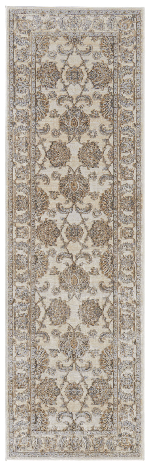 8' Brown and Ivory Oriental Power Loom Distressed Runner Rug