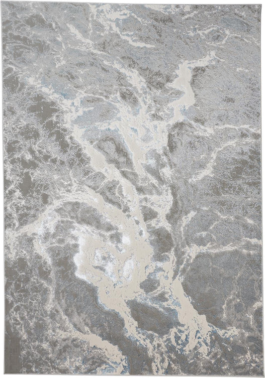 2' x 3' Gray and Ivory Abstract Power Loom Area Rug
