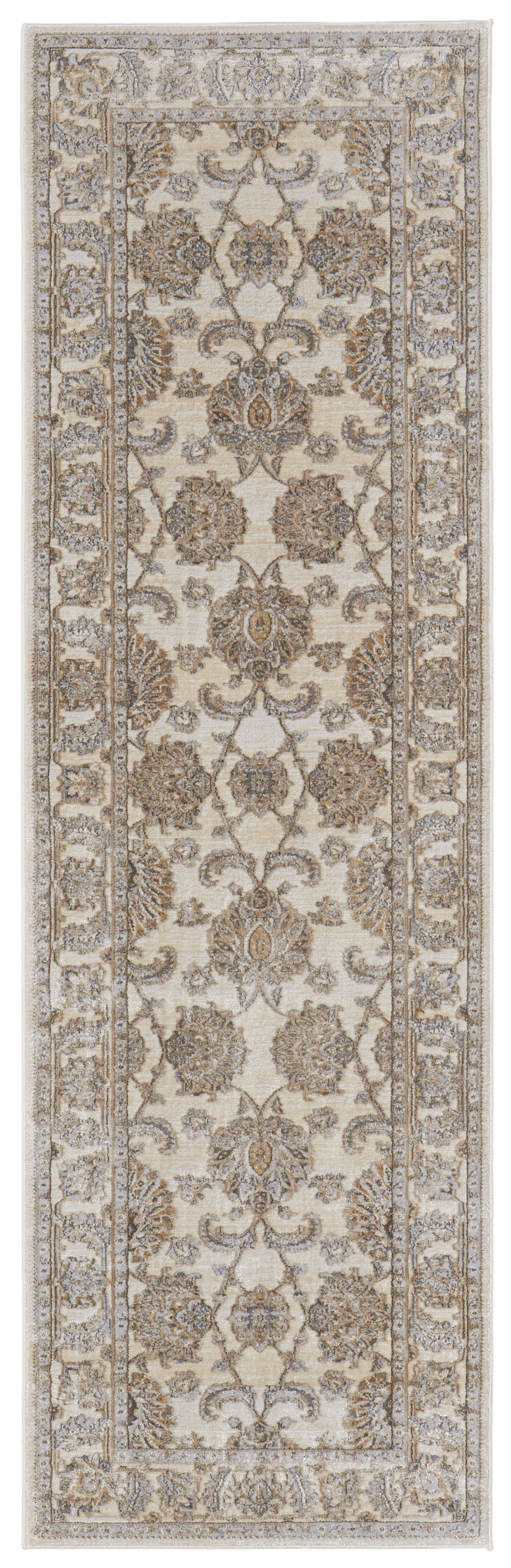 8' Brown and Ivory Oriental Power Loom Distressed Runner Rug