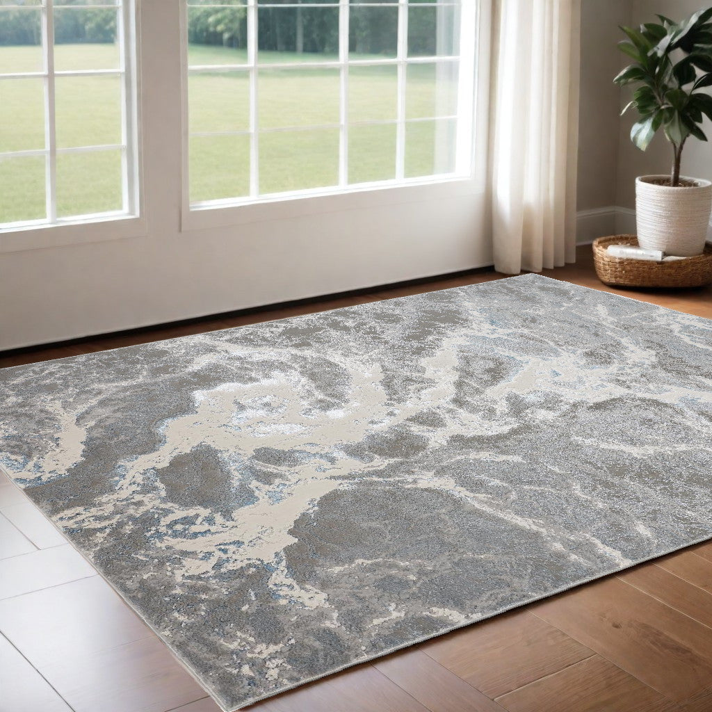 2' x 3' Gray and Ivory Abstract Power Loom Area Rug