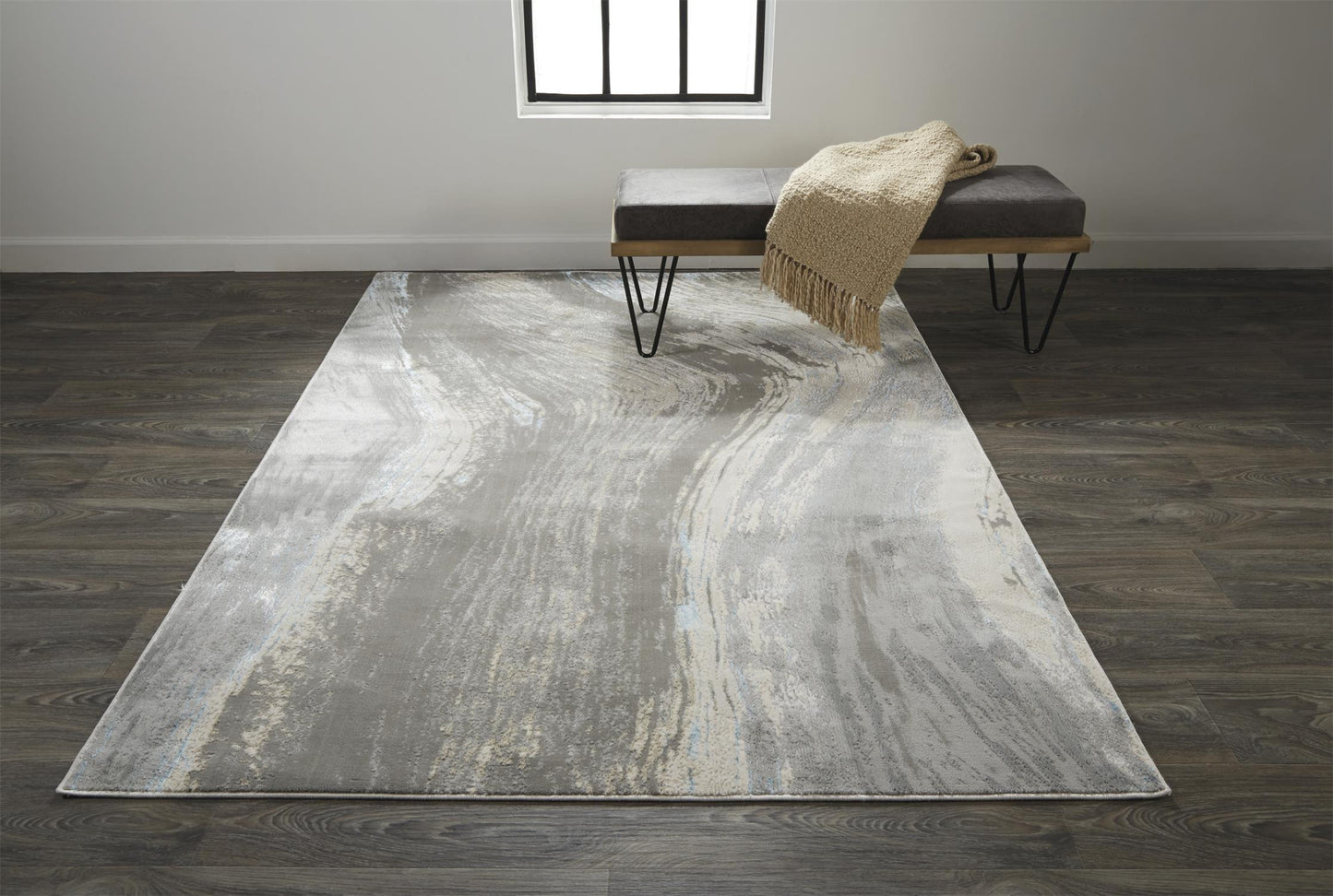 2' x 3' Gray and Ivory Abstract Power Loom Area Rug