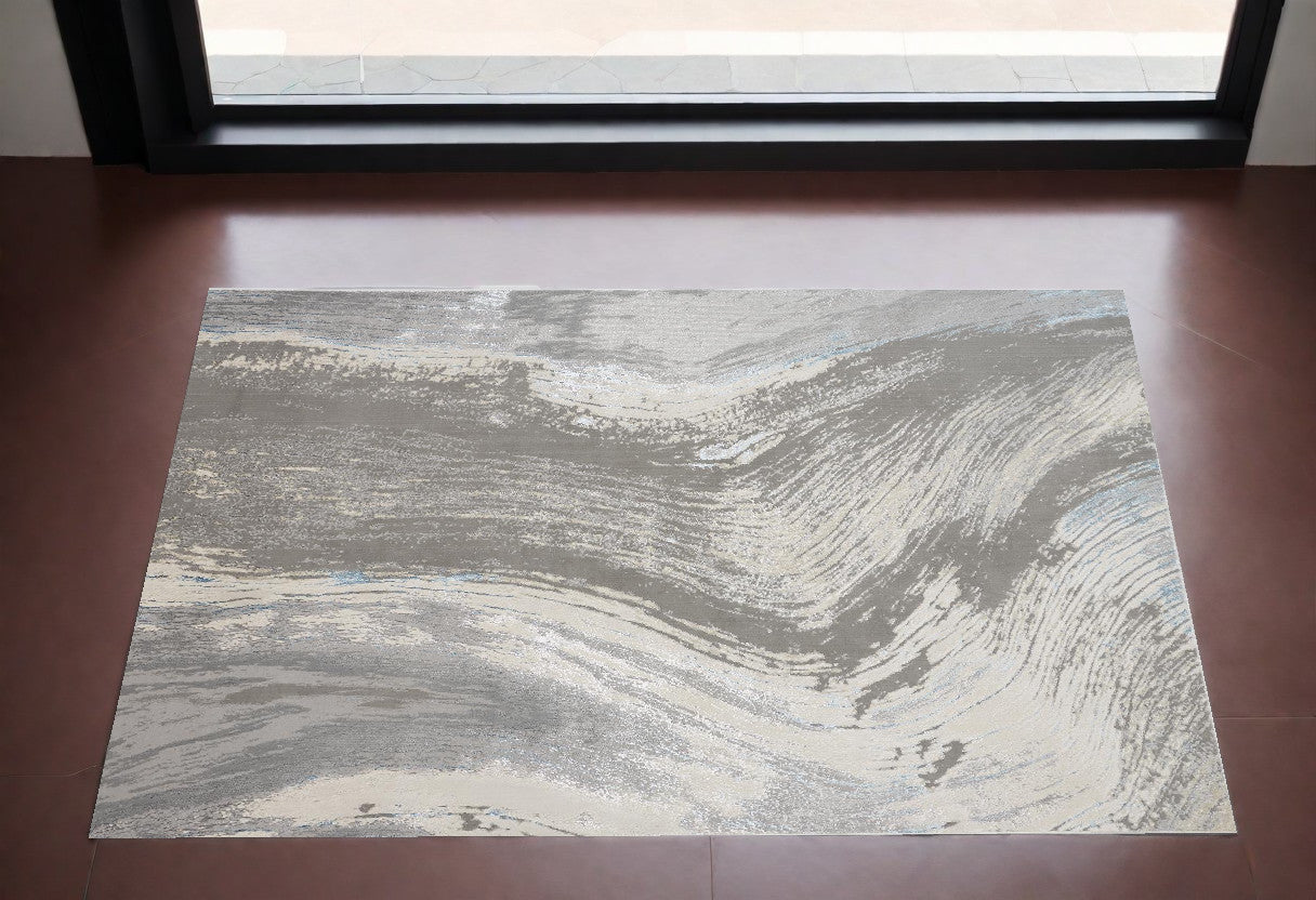 2' x 3' Gray and Ivory Abstract Power Loom Area Rug