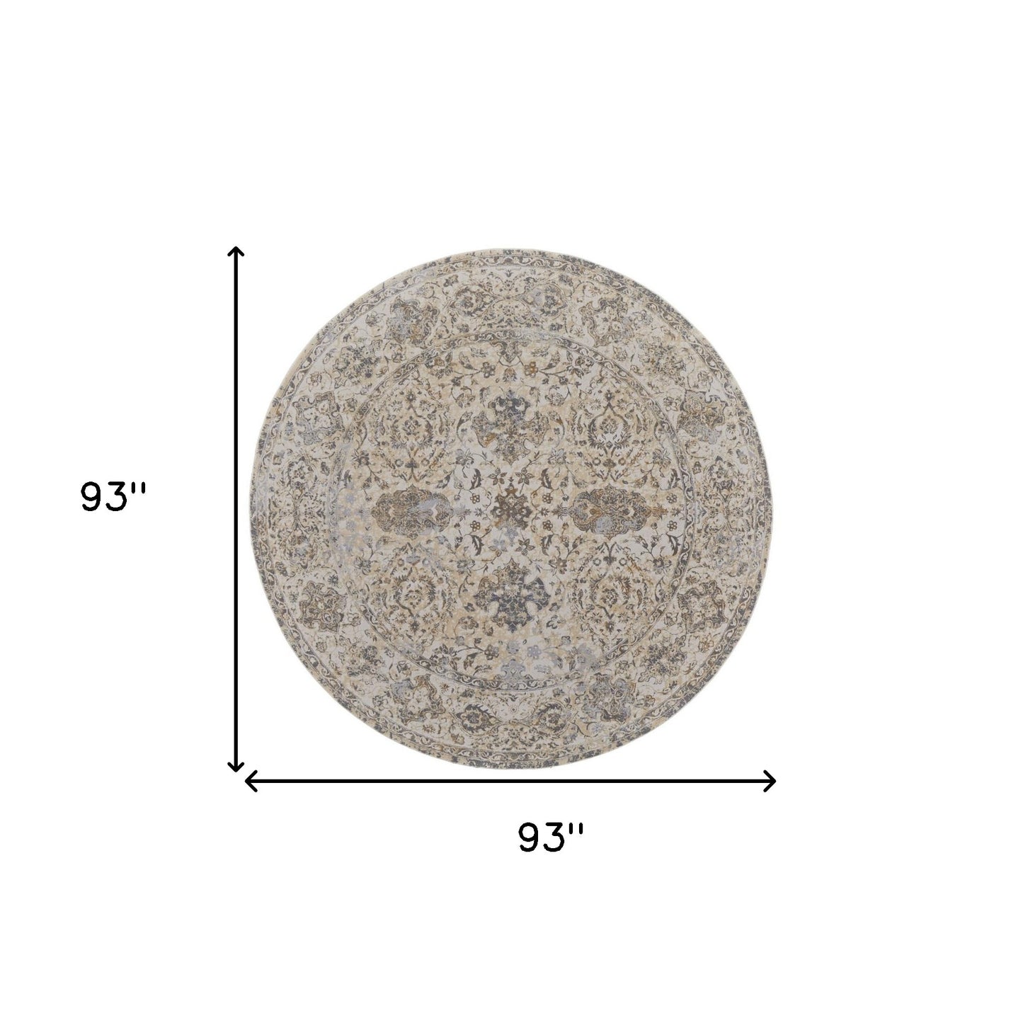 8' Brown and Ivory Round Oriental Power Loom Distressed Area Rug