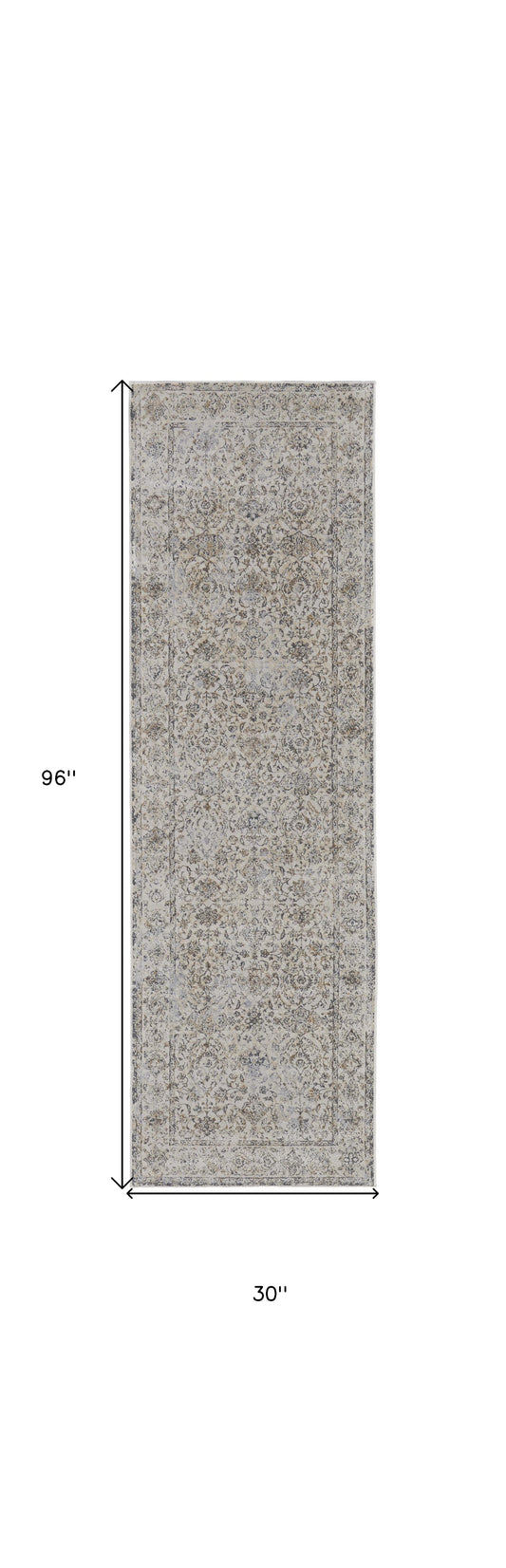 8' Brown and Ivory Oriental Power Loom Distressed Runner Rug
