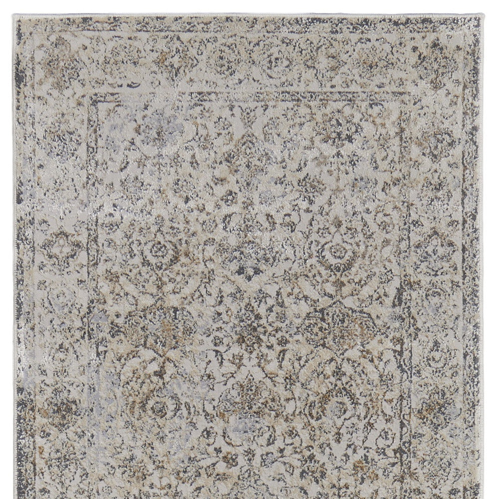 8' Brown and Ivory Oriental Power Loom Distressed Runner Rug