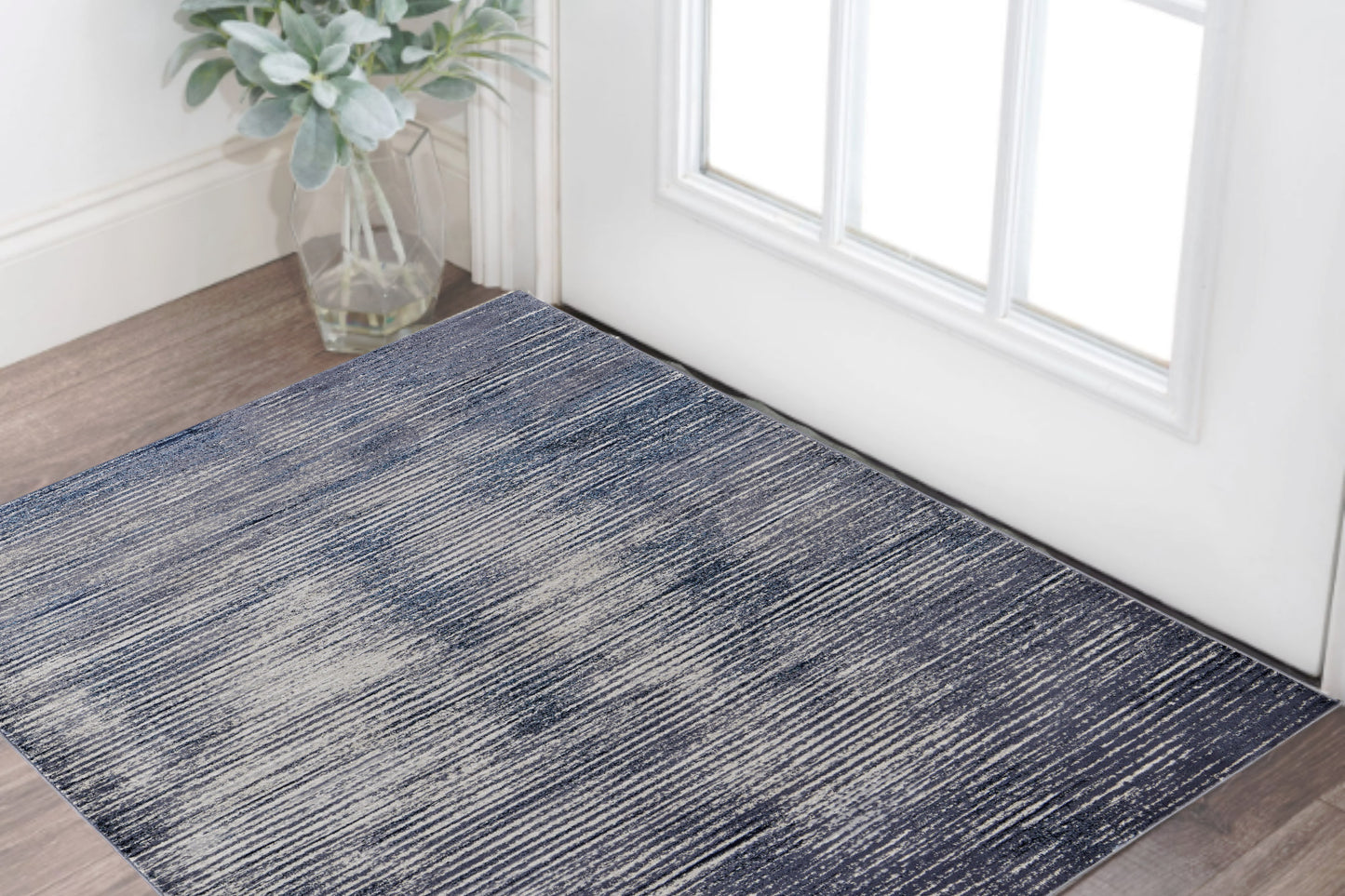 2' x 3' Gray and Ivory Striped Power Loom Distressed Area Rug