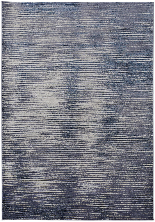 2' x 3' Gray and Ivory Striped Power Loom Distressed Area Rug