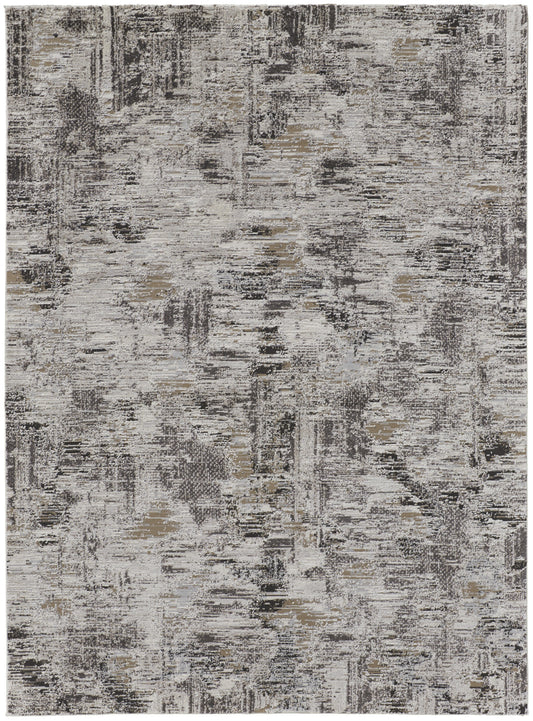 2' x 3' Brown and Ivory Abstract Power Loom Distressed Area Rug
