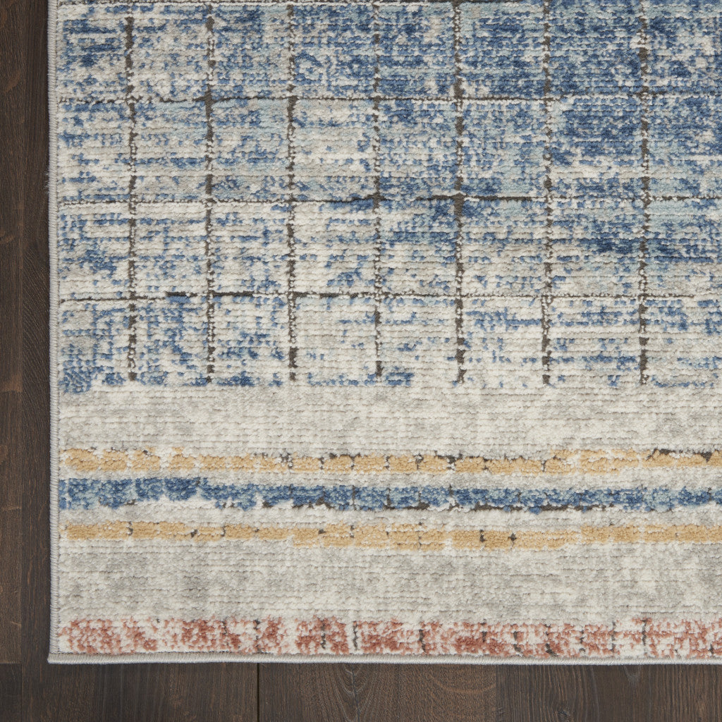 2' X 4' Blue Abstract Power Loom Distressed Non Skid Area Rug