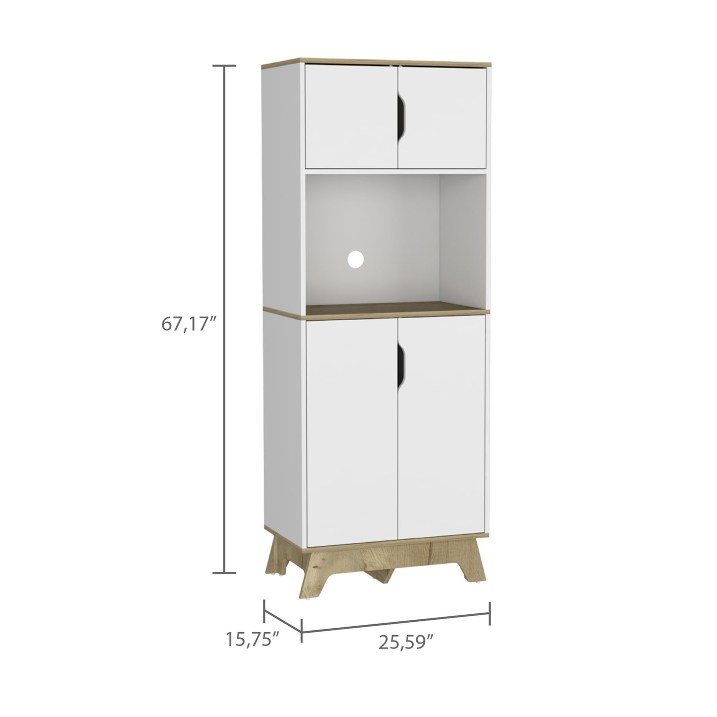 25.59" X 15.75" X 67.17" Light Oak / White Particle board Brussel Microwave Pantry Cabinet