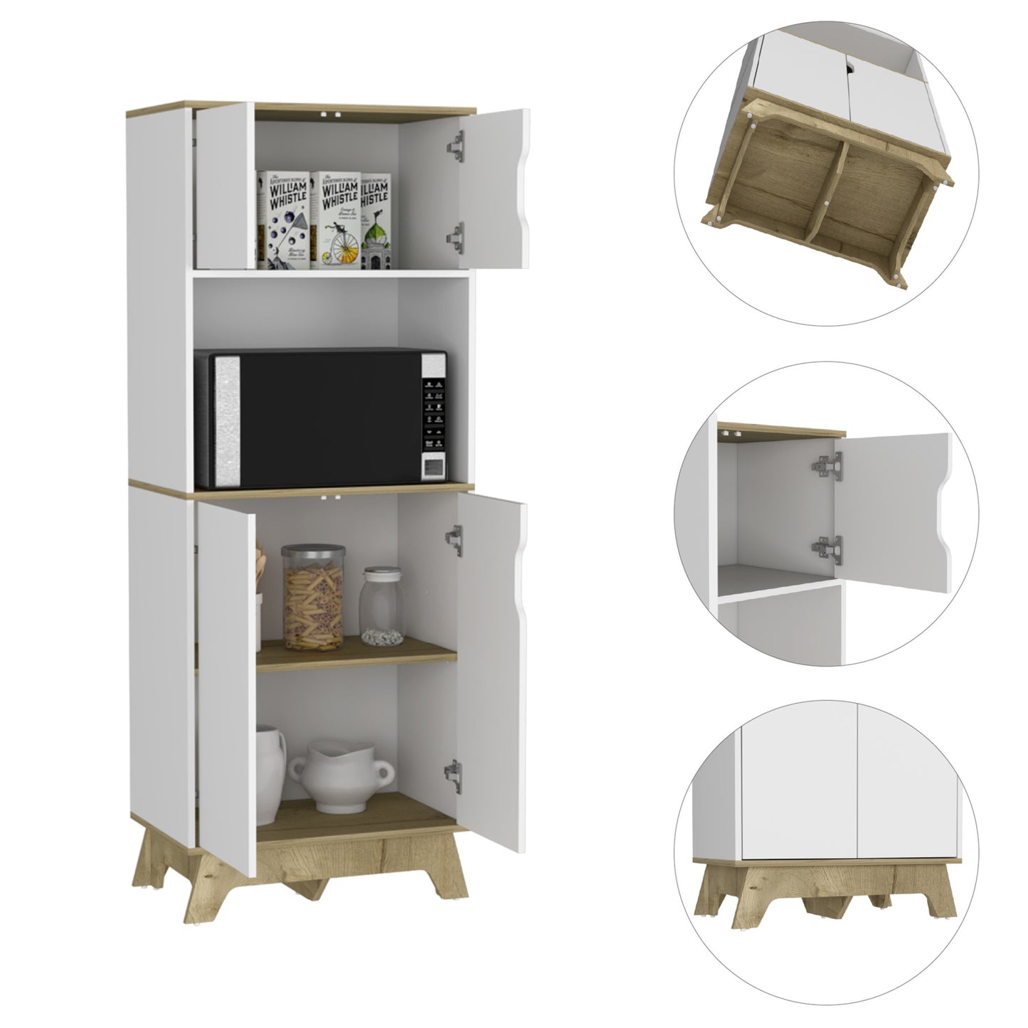 25.59" X 15.75" X 67.17" Light Oak / White Particle board Brussel Microwave Pantry Cabinet