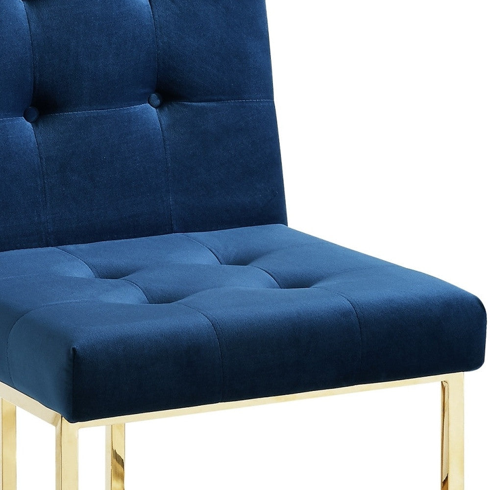 Set of Two Tufted Navy Blue And Gold Upholstered Velvet Dining Side Chairs