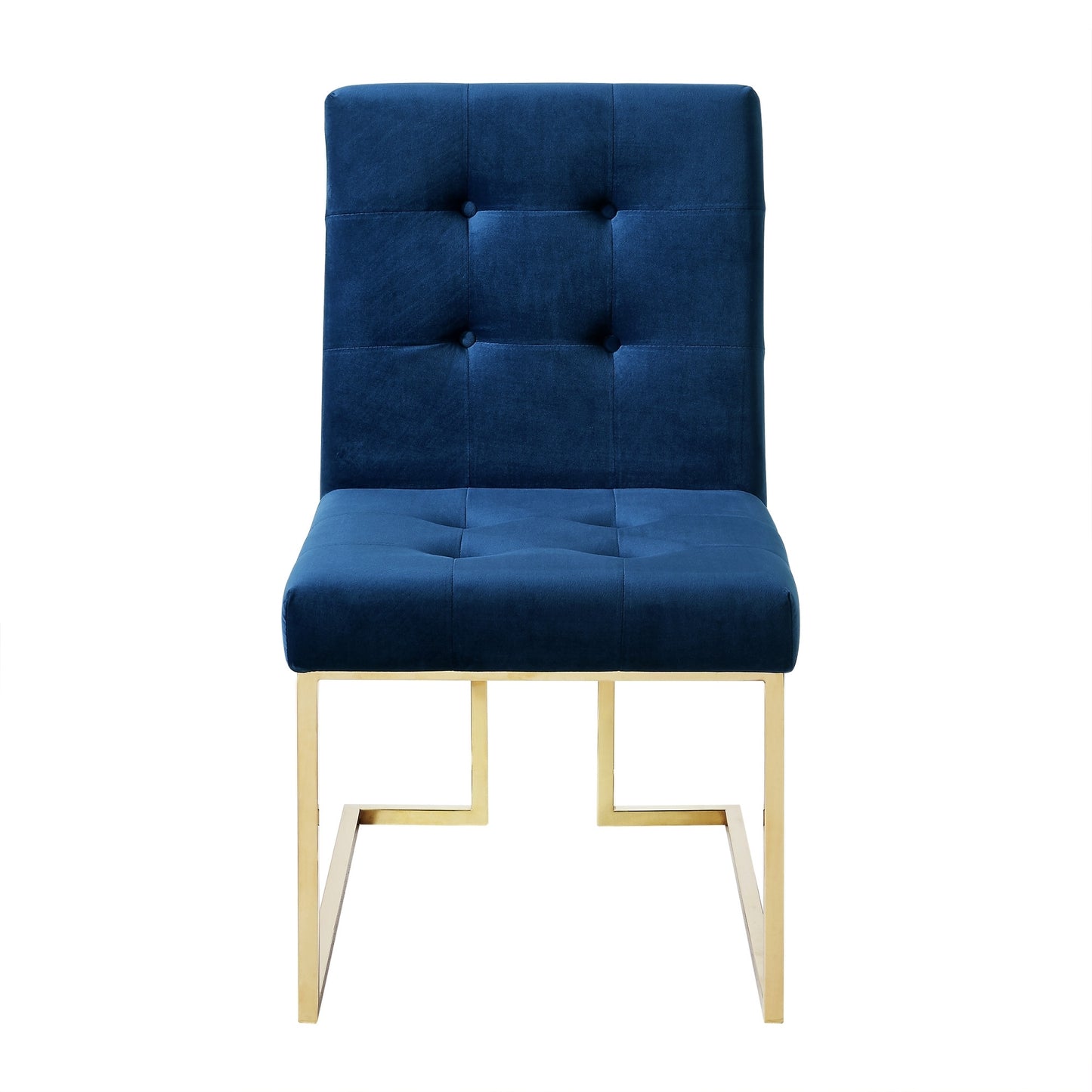 Set of Two Tufted Navy Blue And Gold Upholstered Velvet Dining Side Chairs