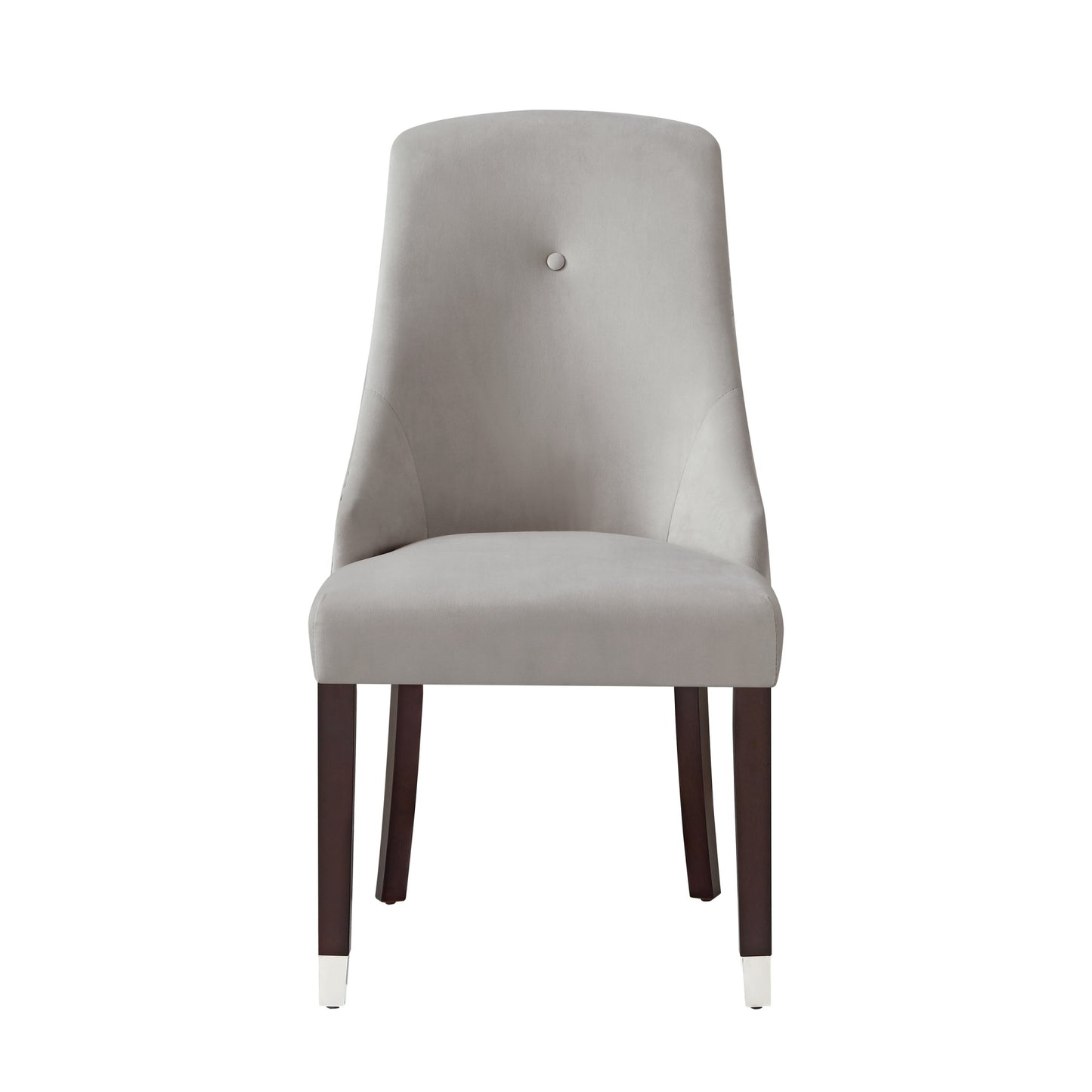 Set of Two Tufted Light Gray And Espresso Upholstered Velvet Dining Side Chairs