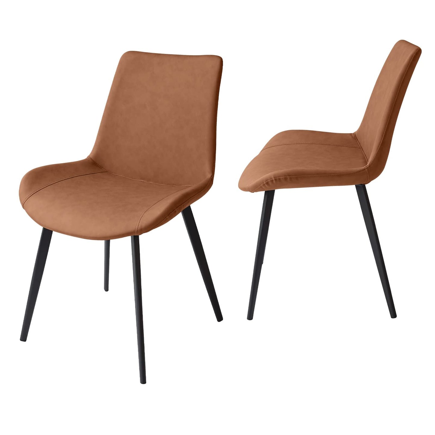 Set of Two Brown And Black Upholstered Faux Leather Dining Side Chairs